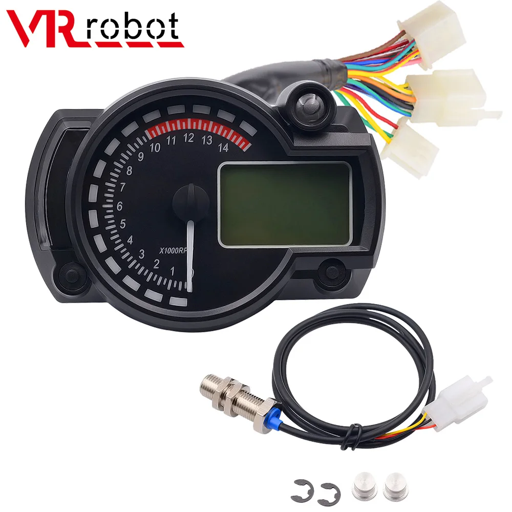 

VR робот 12 В Универсальный мотоциклетный ЖК-Спидометр Тахометр одометр 15000 об/мин макс. 299 км/ч 7 цветов с подсветкой датчик уровня топлива