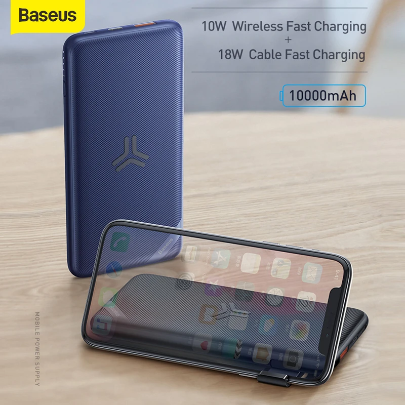 Baseus Power Bank 10000 мАч портативное Qi Беспроводное зарядное устройство USB Мобильный