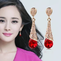 earrings for women korean fashion long drop shaped crystal earrings red bridal wedding earrings earrings
