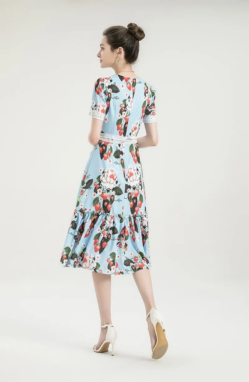 

Women's Runway Dresses Square Neckline Short Sleeves Printed Embroidery Patchwork Elegant Autumn Dress