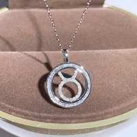 925 silver color necklace pendant jewelry for women full diamond circle pendant luxury pierscionki 925 silver color necklace