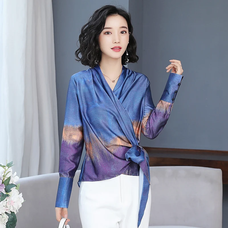 Осенняя Модная рубашка женская верхняя одежда длинный рукав Тонкий шифоновое