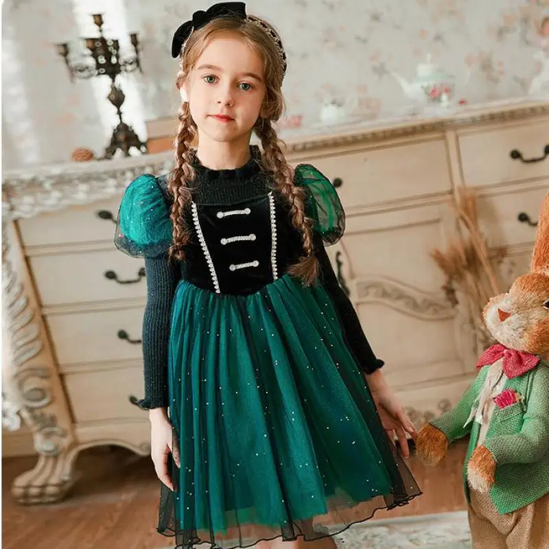 

Winter Plush Party Dress For Girls Children Birthday Wedding Prom Party Gowns Clothing Children Loose Mesh Hem Mid Length Dress