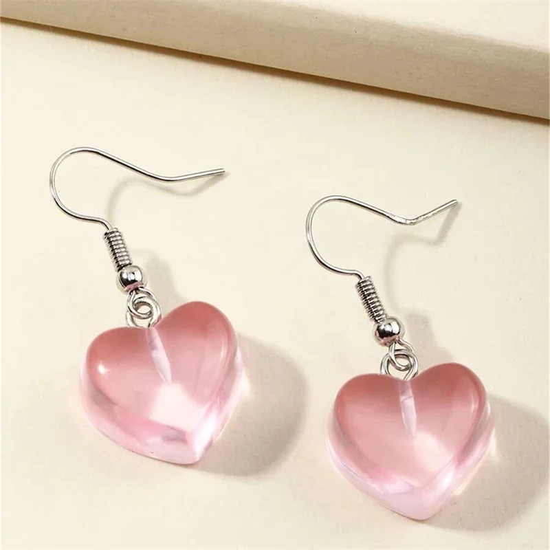 

Fashion Jewelry Creative Ins Cute Resin Love Earrings Candy Color Heart-shaped Earrings pendientes colgantes pendientes