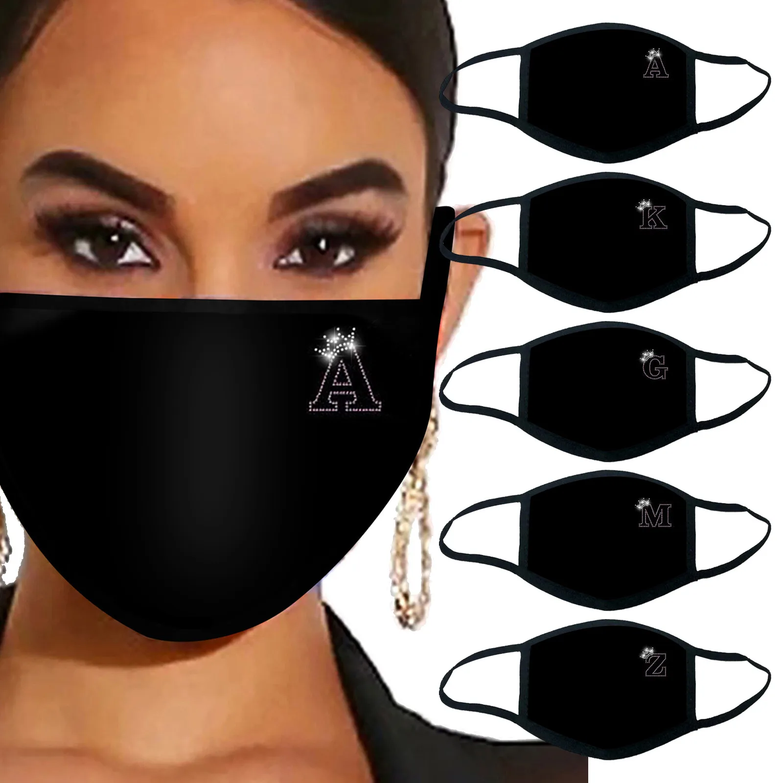 

Fashion Letter E-lement Rhinestones Glitter Face Masks Outdoor Breathable Anti-Dust Shiny Drill Cotton Mouth Mask mascarillas