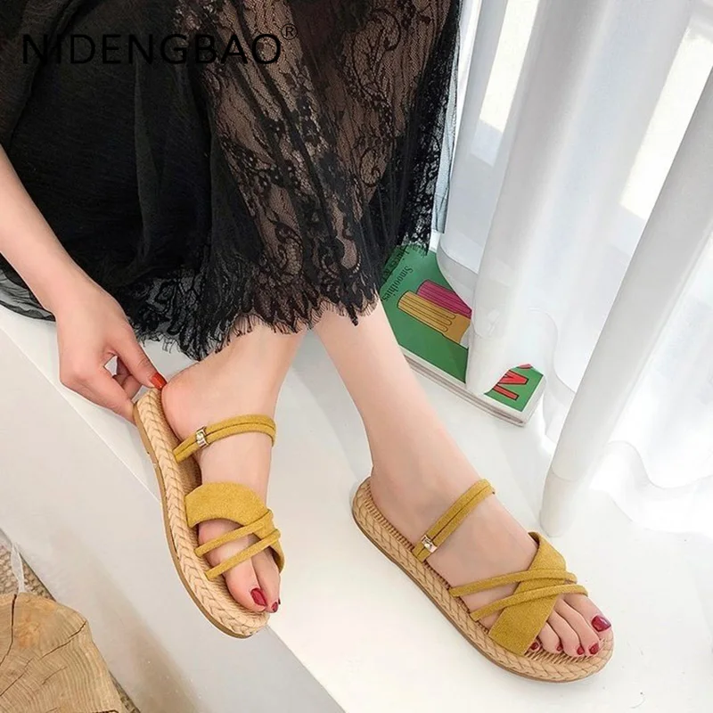 Women Sandals 2021 Summer Flat Beach Shoes Fashion Roman Style  Thin Strips Gladiator Non Slip Female Sandalias De Las Mujeres