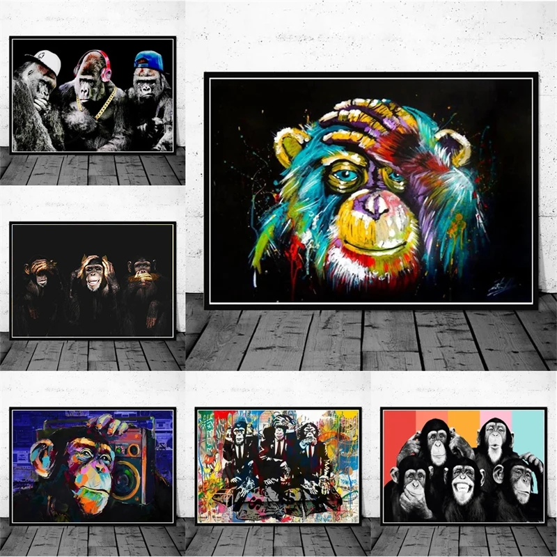 

Decorative Mural Canvas Watercolor Thinking Monkey Wall Decoration Canvas Print Abstract Animal Poster Home Room Cuadros