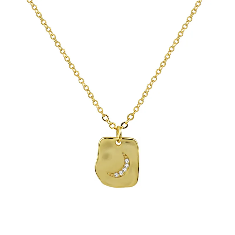 

ZN 2021 New Romantic Jewelry Gift Square Plate Necklace Jewelry AAA Cz Filled Moon Pendant Necklaces for Women