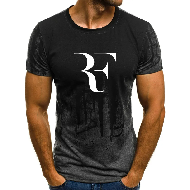 

Summer men's short-sleeved milk silk T-shirt hip-hop style fashion letter printing casual 3D gradient splash ink top