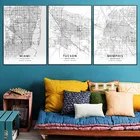 Карта из Детройта, Мемфиса, Майами, Сиэтл, Туксон, Yonkers, карта США, холст, художественный плакат, печать, настенная живопись, рамка для домашнего декора