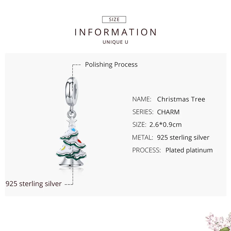 

Genuine 925 Jewelry Christmas Tree with Snow Pendant Charm fit Original Women Bracelet Festival Collection Jewelry