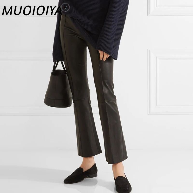 

High Quality 100% Sheepskin Leather Pants Women Korean Flare Pants Spring Autumn Women's Trousers 2022 Femme Pantalon 81