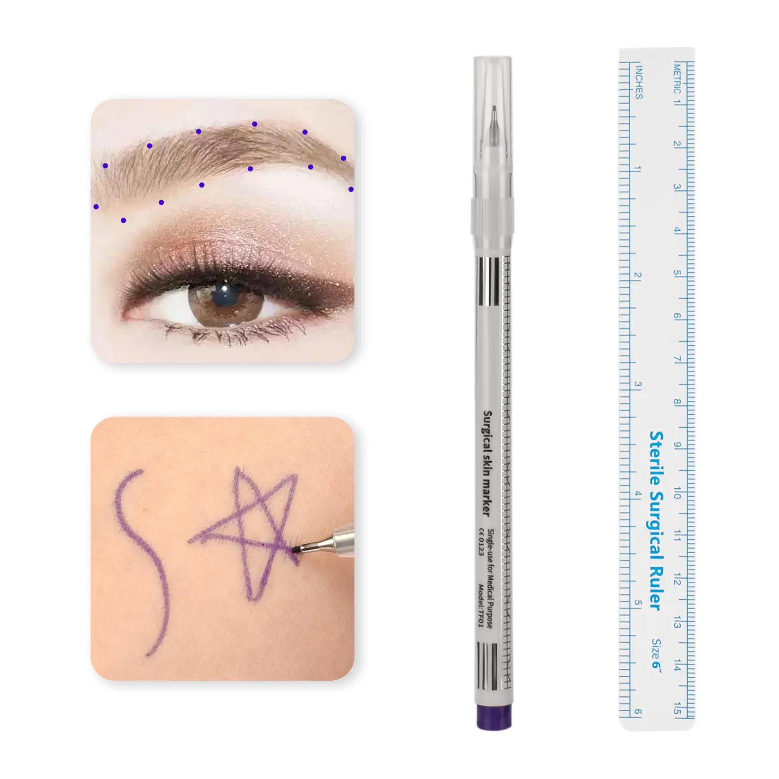 

5/10Sets 0.5mm Blue Single Head Tattoo Skin Marker Piercing Marking Pen Microblading Eyebrow Positioning Scribe Measuring Ruler
