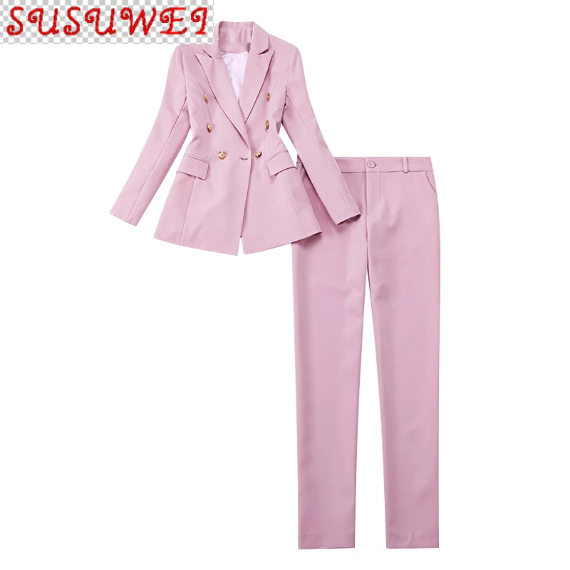 

Высококачественный зимний профессиональный женский офисный пиджак, брюки, костюм из двух предметов, элегантный двубортный Женский блейзер...