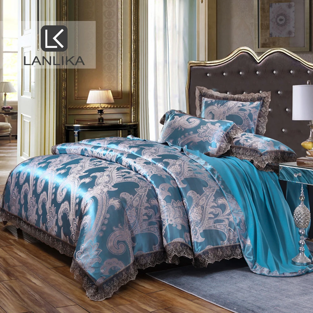 Lanlika Luxury комплект постельного белья сатиновое жаккардовое небесно-голубое