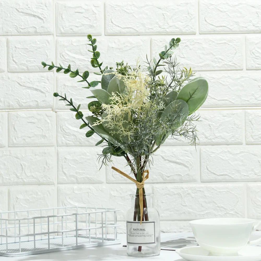 Новинка белые Искусственные цветы гибридный букет эвкалипта из шелка и пластика