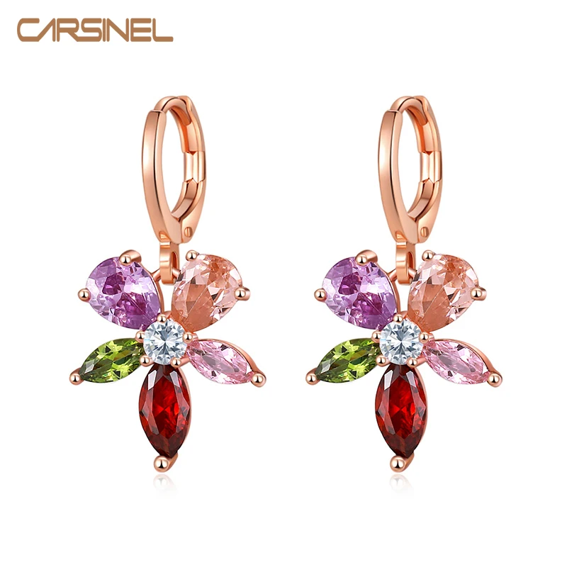 Женские Геометрические серьги кольца CARSINEL из розового золота с фианитами