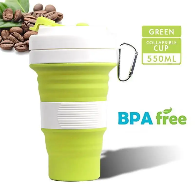 550ml green 550 мл Складная Силиконовая кружка для воды портативная силиконовая телескопическая Питьевая Складная кофейная чашка Складная силиконовая чашка крышки для путешествий - Цвет: 550ml green