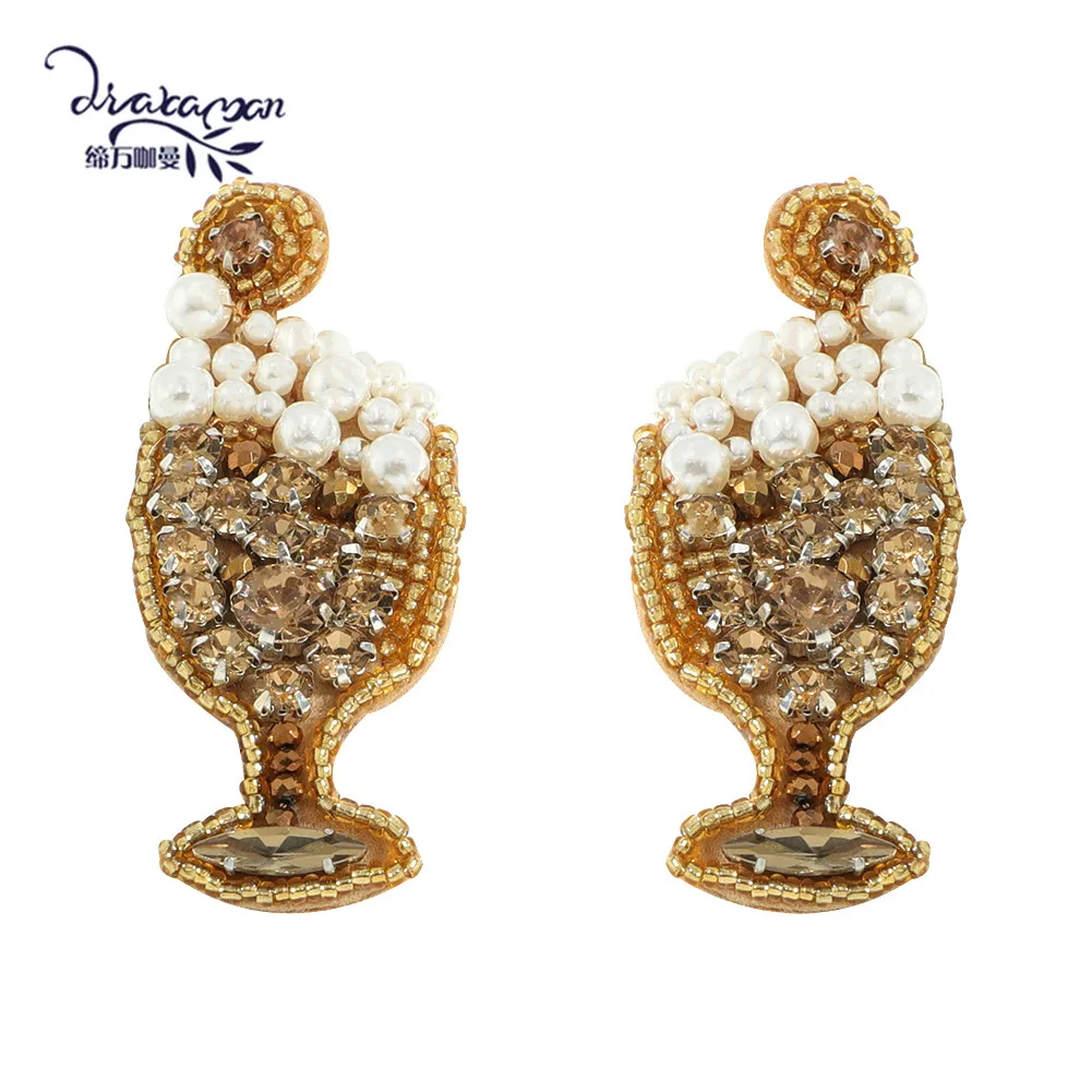 

Серьги Dvacaman с белым жемчугом, шампанское и бриллиантами, высококачественные серьги-подвески ручной работы из бисера и стекла для коктейля д...