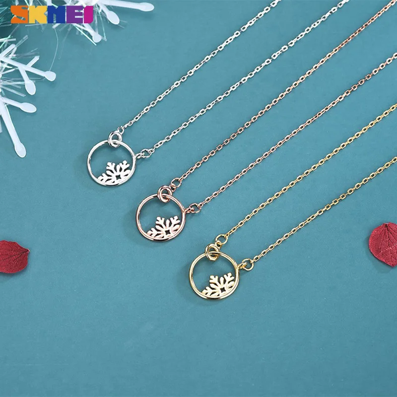 

SKMEI Circle Hollow Women Necklaces SnowFlake Clavicle Chain Female Necklace Japanese Korean Style S925 Sterling Silver Jewelry