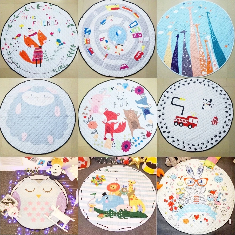 

Cartoon Animals Fox Cars Rabbit Owl Baby Floor Play Mat Child Crawling Rug Blanket Carpet Toys Storage Bag Nordic Kid Room Decor