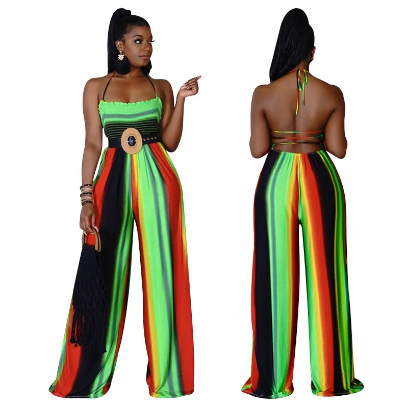 

Donsignet Fashion Women's Jumpsuit New Summer Casual Hot Sale Wrapped Chest Striped Stitching Sexy Backless Sleeveless Jumpsuit