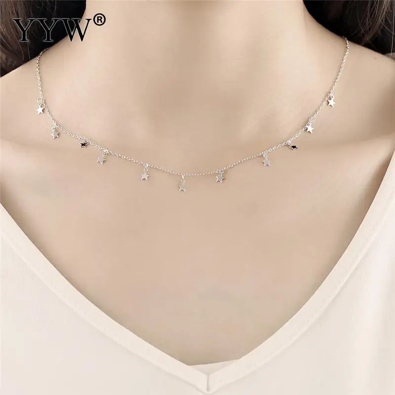 925 стерлингового серебра элегантные женские ожерелья подвески со звездами Collarbone