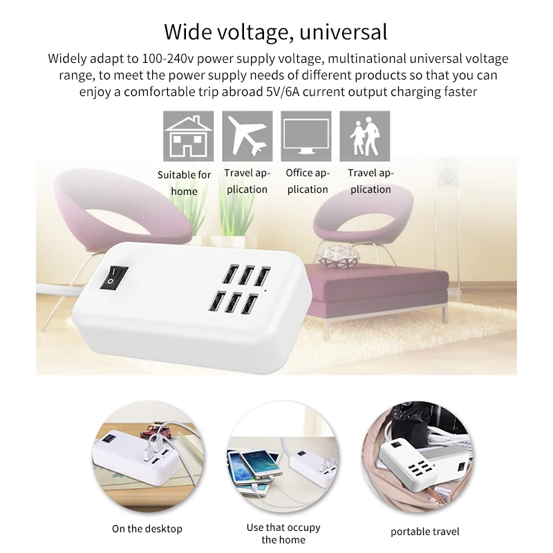 Powstro, 6 usb портов, зарядное устройство для телефона, концентратор, 25 Вт, 5A, настольный, EU/US, штепсельная розетка, зарядка, удлинитель, адаптер питания для iPhone