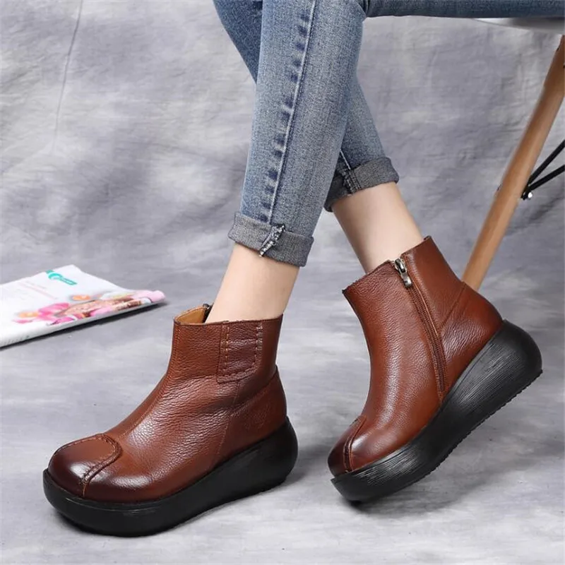

YAERNI Women's flat heel boots side zipper short boots flat heel ankle boots women platform shoes zapatos botines mujer
