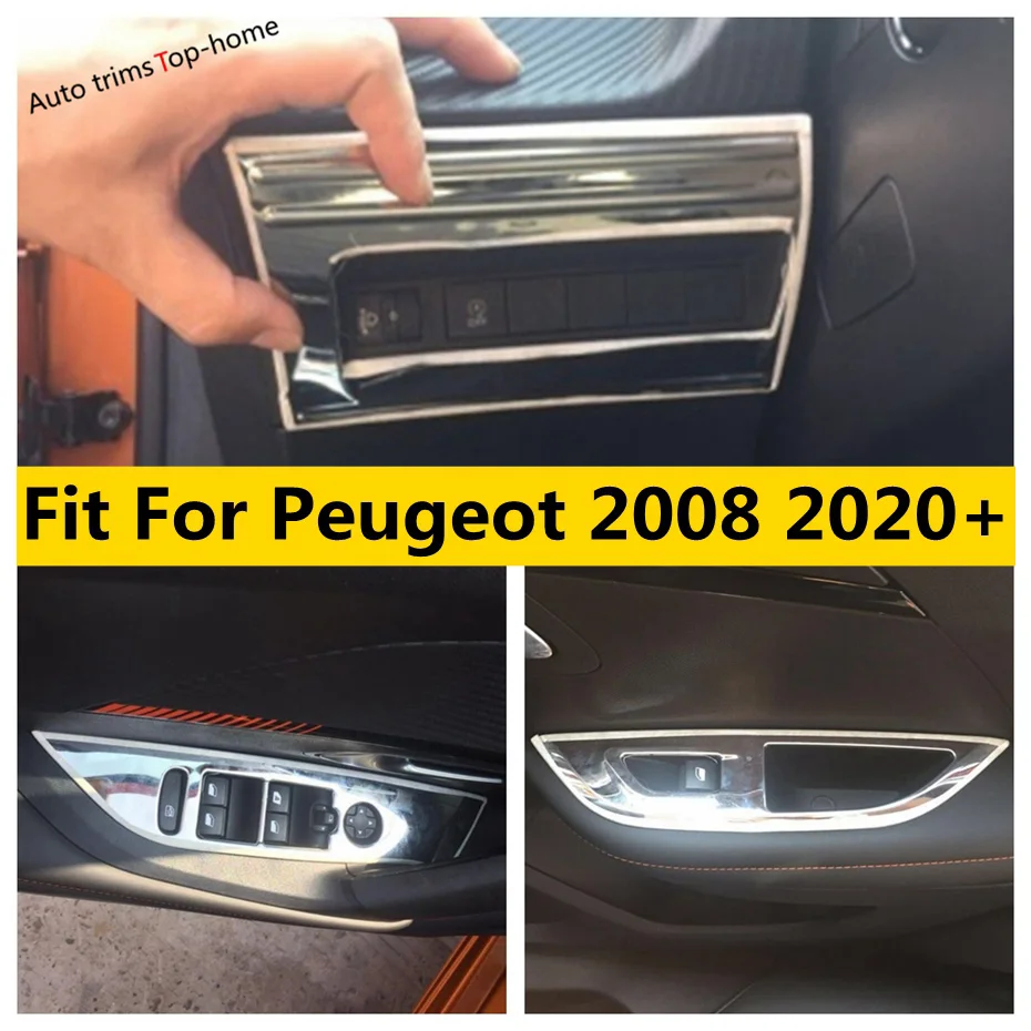 

Door Armrest Window Lift Head Lights Lamps Switch Button Panel Cover Trim Stainless Steel Accessories For Peugeot 2008 2020 2021