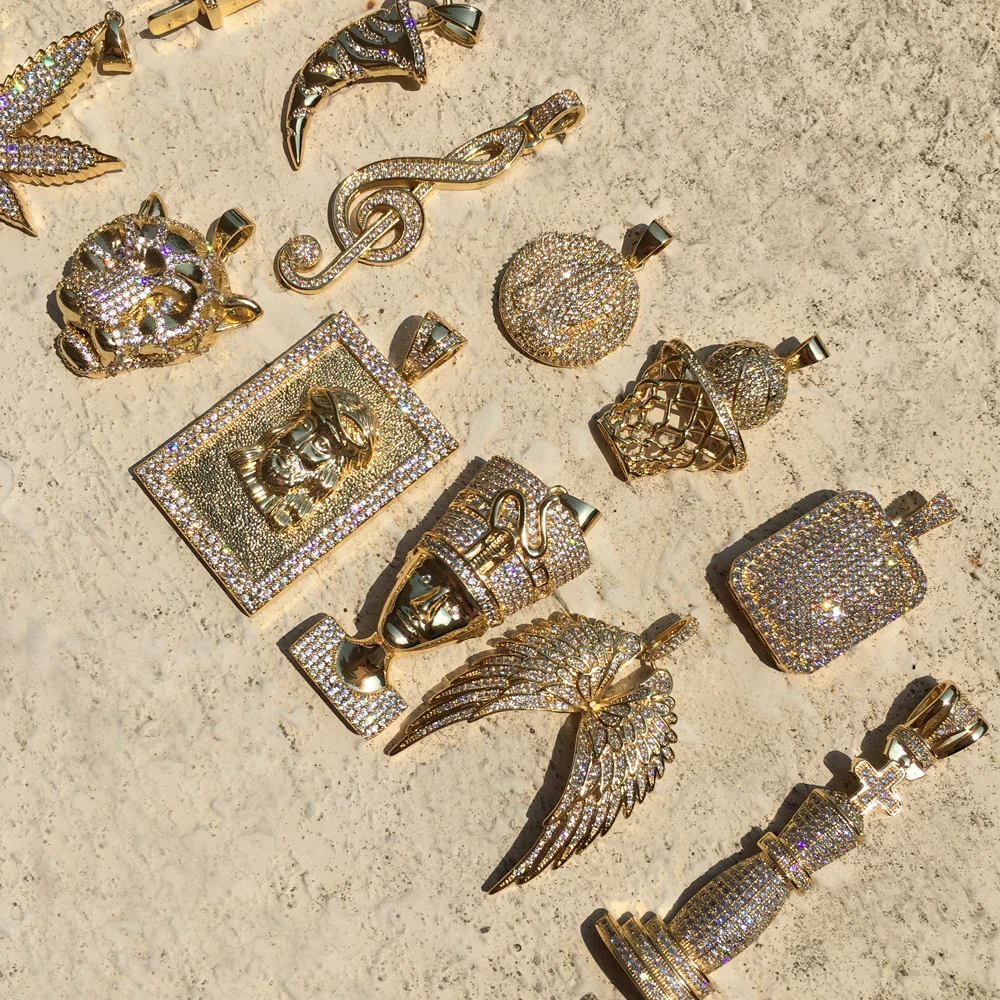 Ожерелье с кулоном из перьев и кубического циркония 18 стилей хип-хоп золотой цвет