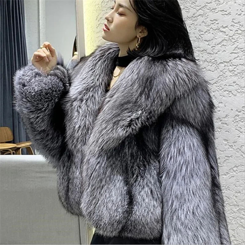 Women's fur coat short clothes fashion imitation fox fur jackets autumn winter casual ladies jacket куртка зимняя женская grey
