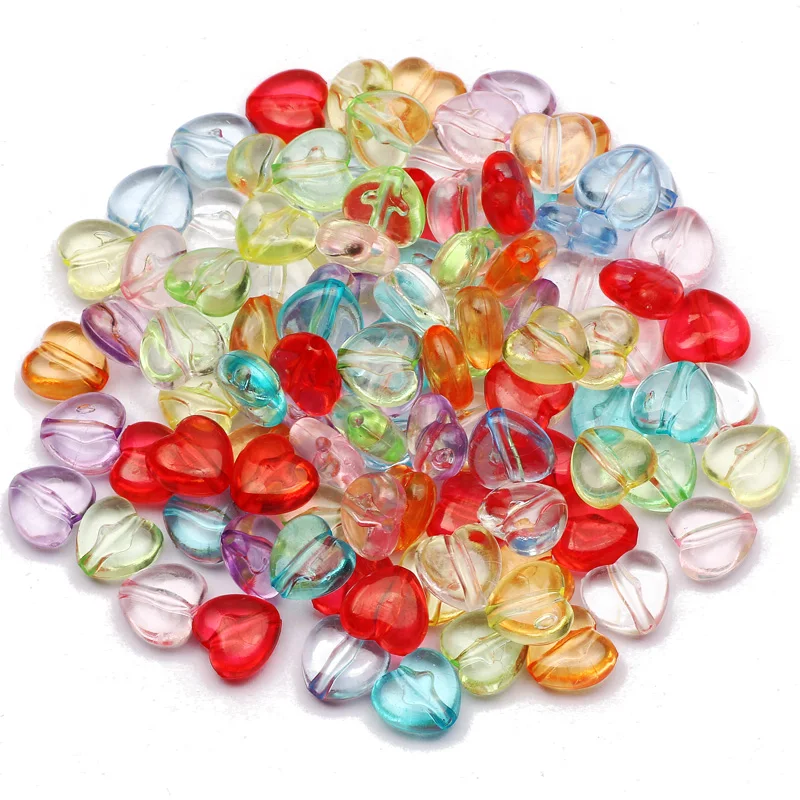 50/100/150/200pcs 11mm Transparent Charms Heart Shape Acrylic Beads Loose Spacer For Jewelry Making Diy Bracelet Necklace - купить по