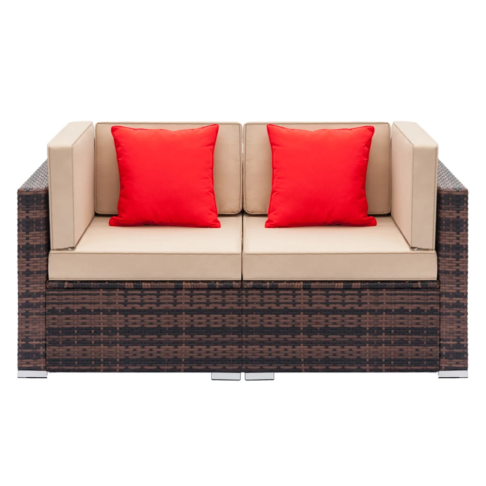 

Brown Outdoor Dining Set with Cushions Poly Rattan 7-person dining set made of Powder-coated steel frame + PE rattan