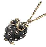 hot rhinestone flower enamel owl pendant necklace jewelryantique bronze sweater long chain necklaces