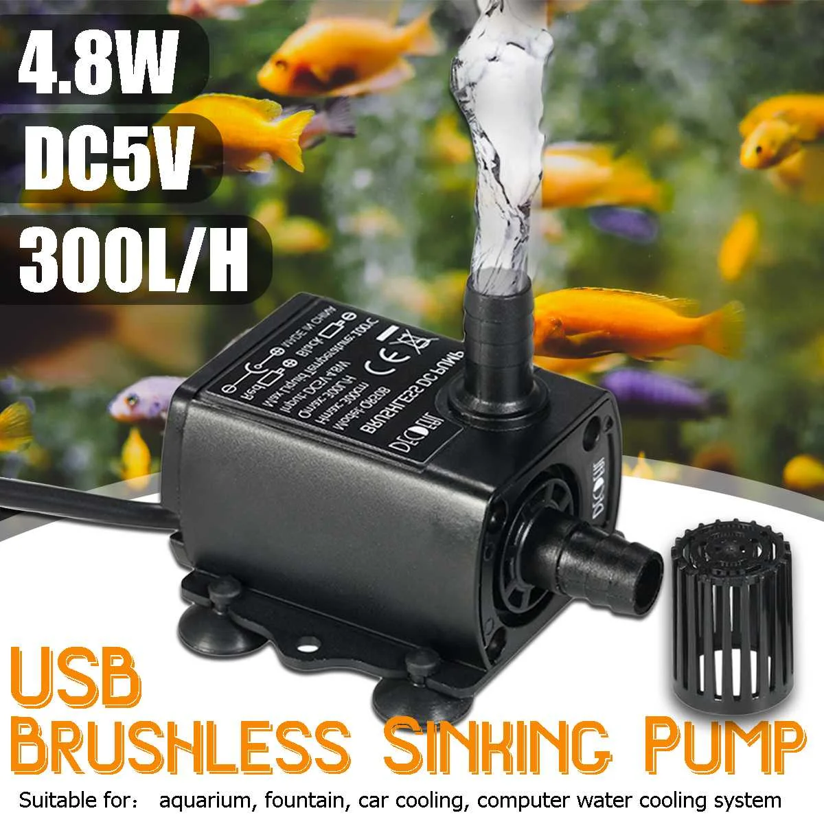 Погружной водяной насос USB 300л/ч 5 в пост. Тока 4 8 Вт аквариумный бак фонтанный пруд