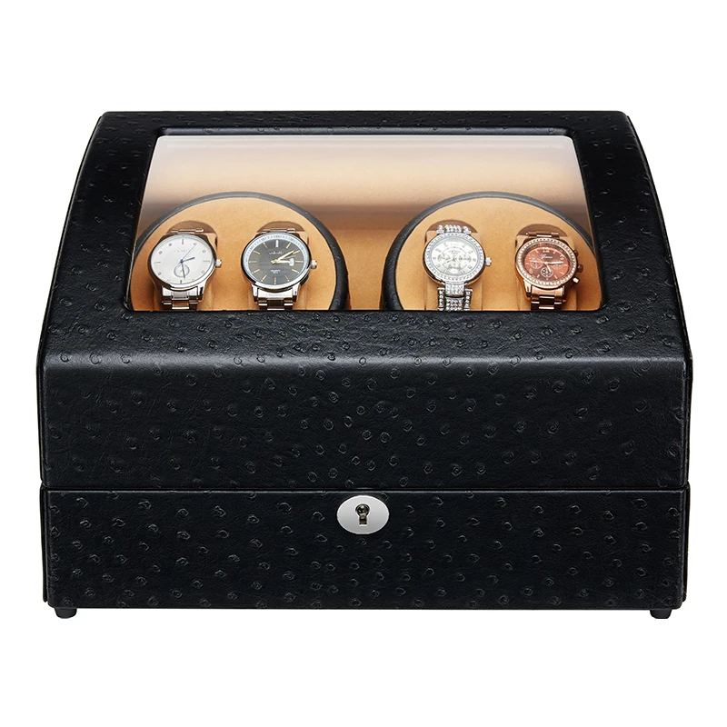 

JQUEEN 4 Automatic Watch Winder with 6 Storage Case Black Ostrich Pattern 5 Modes