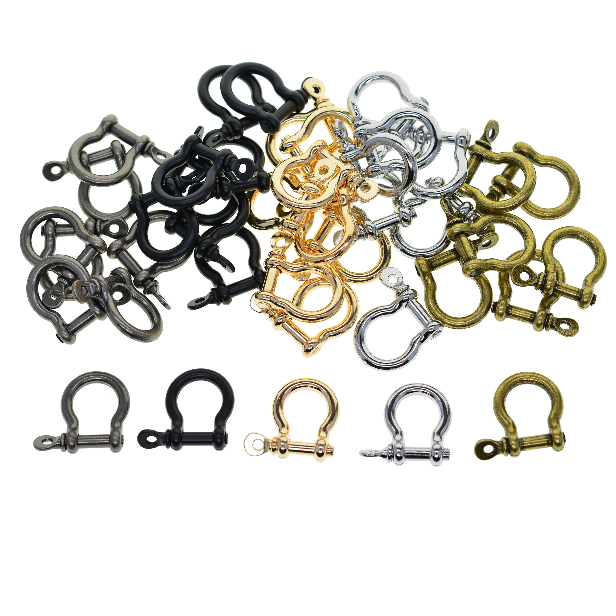 

10 PCS assorted color alloy screw pin lock U hook shackle leather bangle connector joint horse shoe keychain lanyard FOB EDC DIY