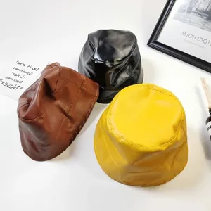 От 2 до 5 лет дети PU ведро шляпа 2020 осень-зима милые для детей ясельного возраста, для маленьких мальчиков и девочек, из мягкой PU искусственной кожи шапочки шляпы с полями, Женские аксессуары для малышей