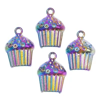 10pcs rainbow color cupcake cake pendant alloy charms accessories for jewelry crafts diy necklace earring metal wholesale bulk