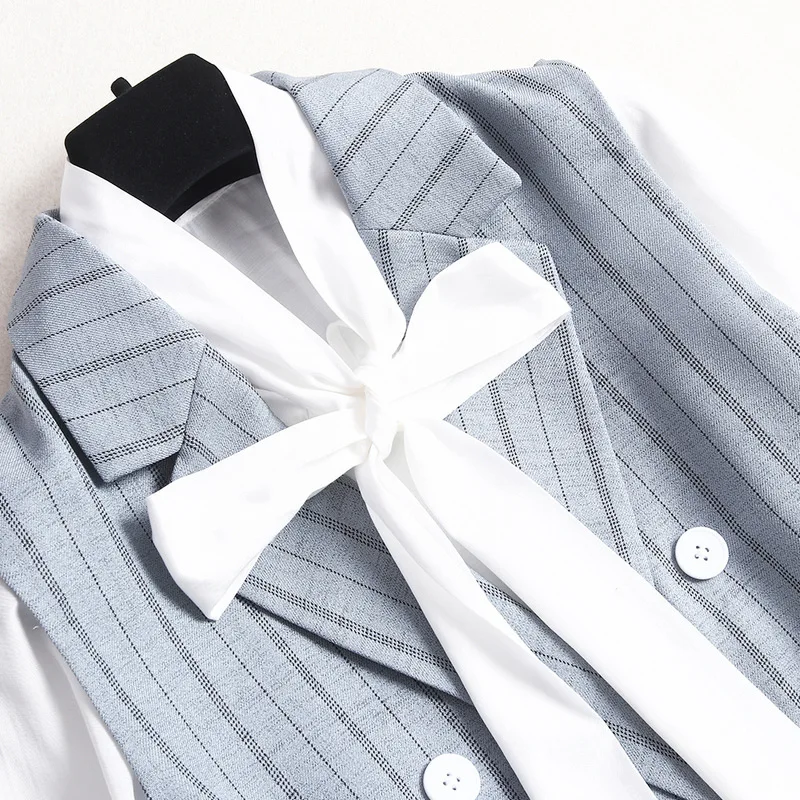Elegant Lady Office Pants 3Piece Set Women 2020 New Designer Spring Outfits Long Sleeve Bow Neck white Blouse+Vest+Pants Suit