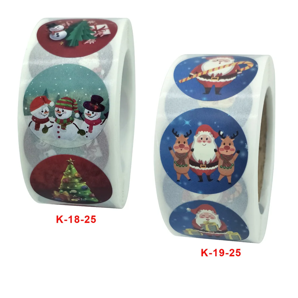 

500pcs/roll Xmas Label Merry Christmas Round Stickers Adhesive Paper Seal Cartoon Santa Claus Elk Snow 2.5cm/1" Decor Gift Wrap