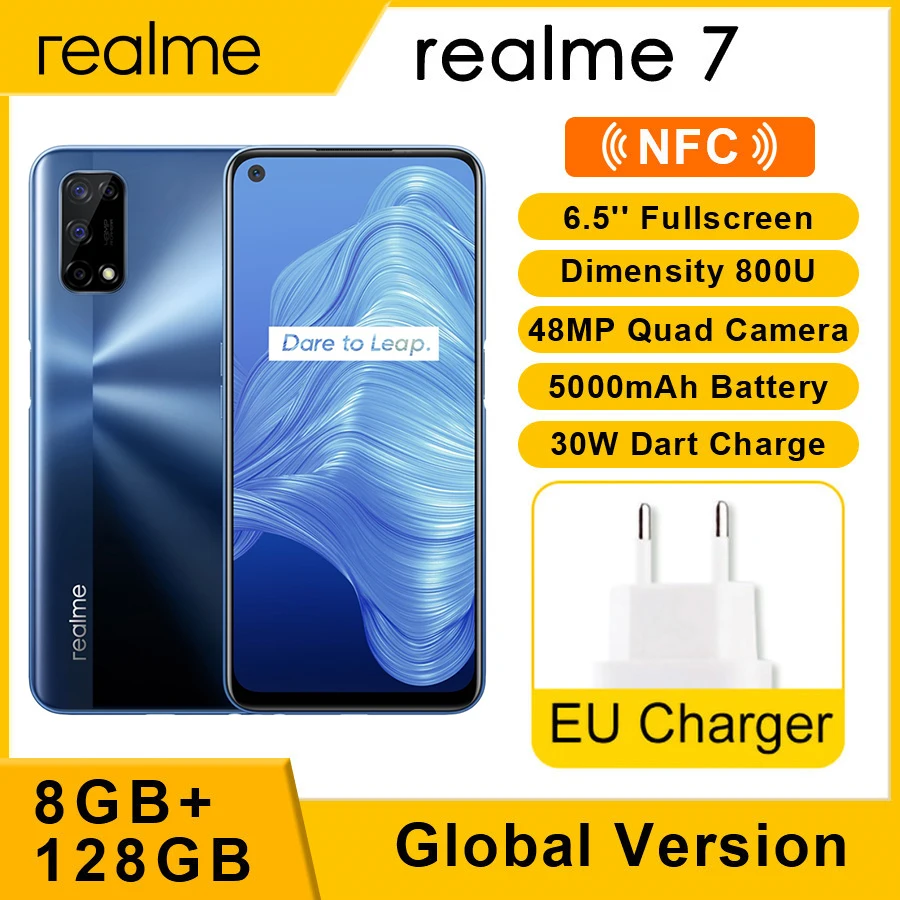 

Смартфон глобальная версия Realme 7, 6,5 дюйма, Dimensity 800U, 8 ядер, 48 МП, искусственная интеллектуальная камера, 5000 мАч, 8 ГБ, 128 ГБ