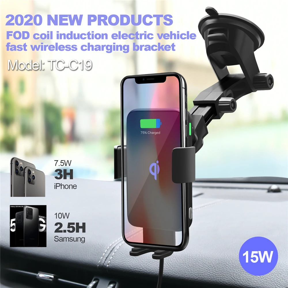 

Fast Qi Car Wireless Charger For iPhone XS Max XR X Samsung S10 S9 Intelligent Wireless Charging Phone Car Holder For Xiaomi