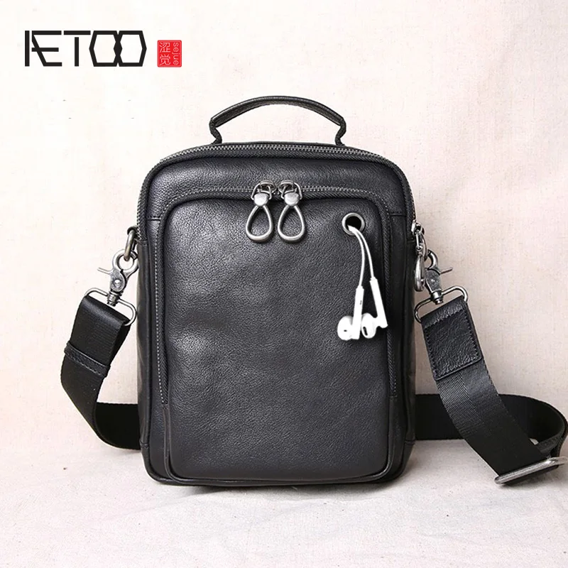 Кожаная мужская сумка тоут AETOO Корейская деловая Повседневная через плечо из