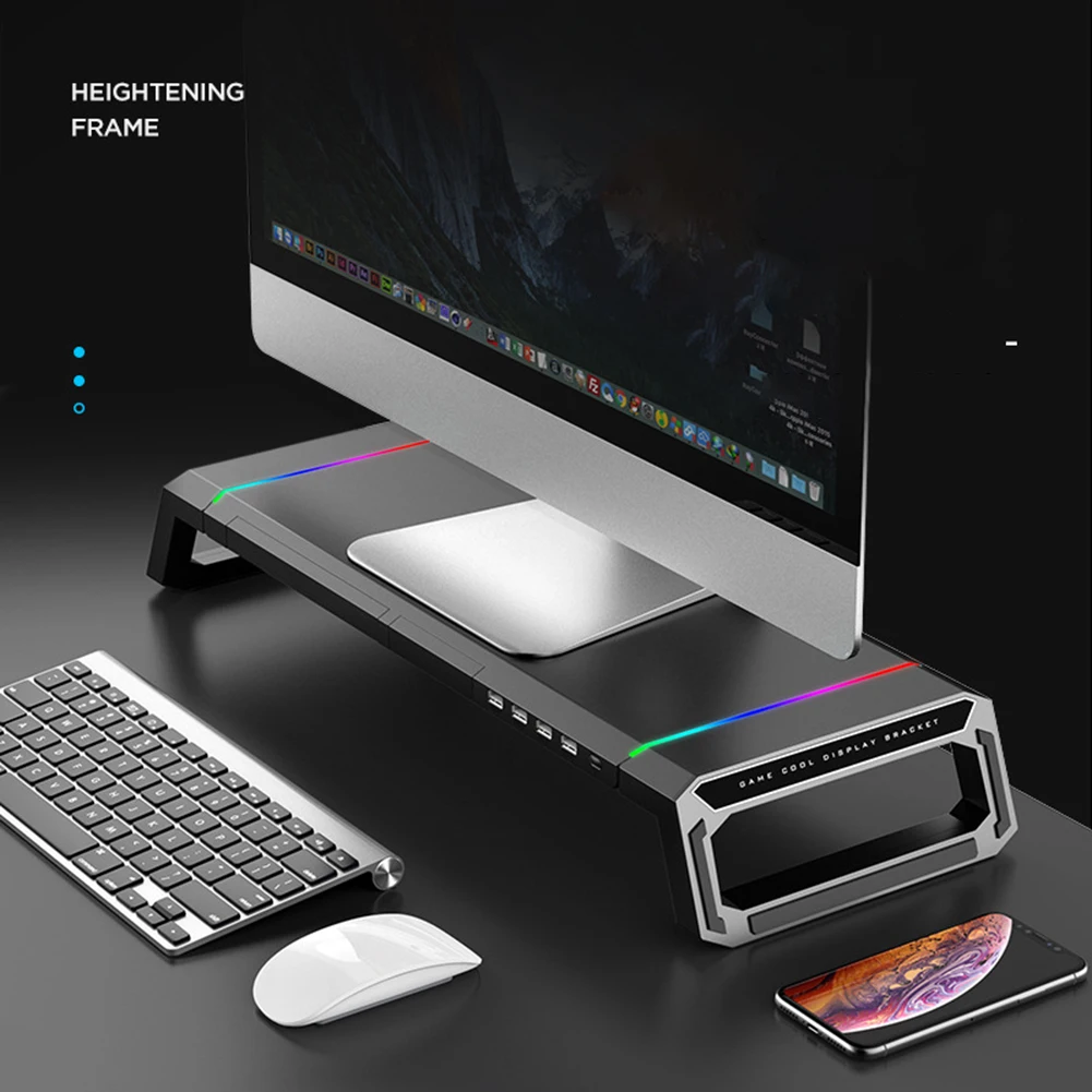 Многофункциональная подставка для монитора настольная RGB-подсветка 4 USB-порта 2 0