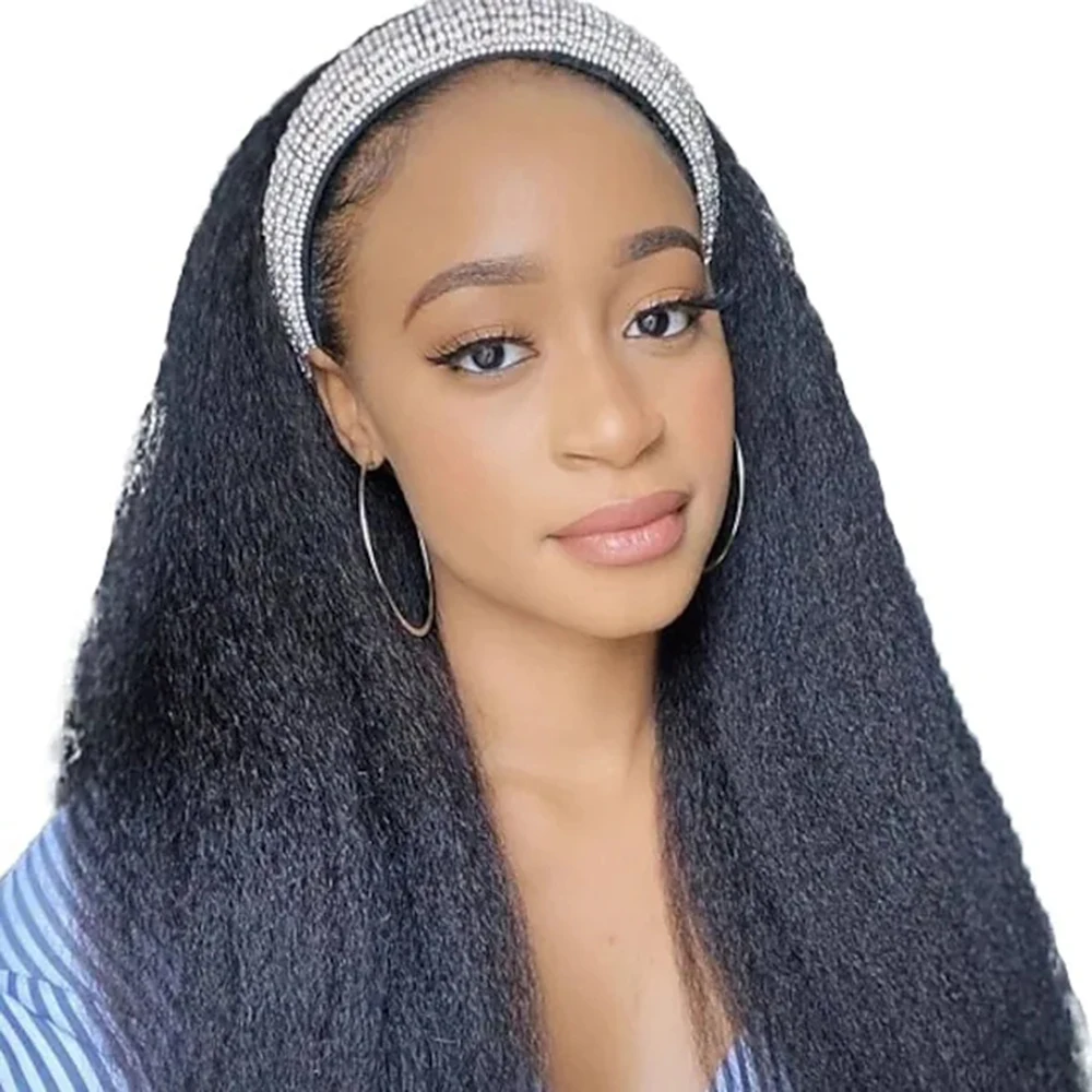 headband wig human hair headband wig 100% real human hair wig Afro Kinky curly costume head band wig for women + wig cap