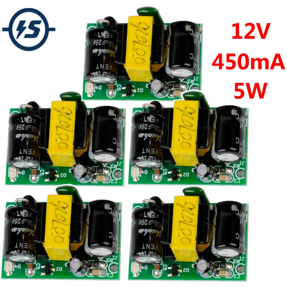 5 шт. AC/DC 12V 450mA AC DC Напряжение понижающий преобразователь модуль светодиодный