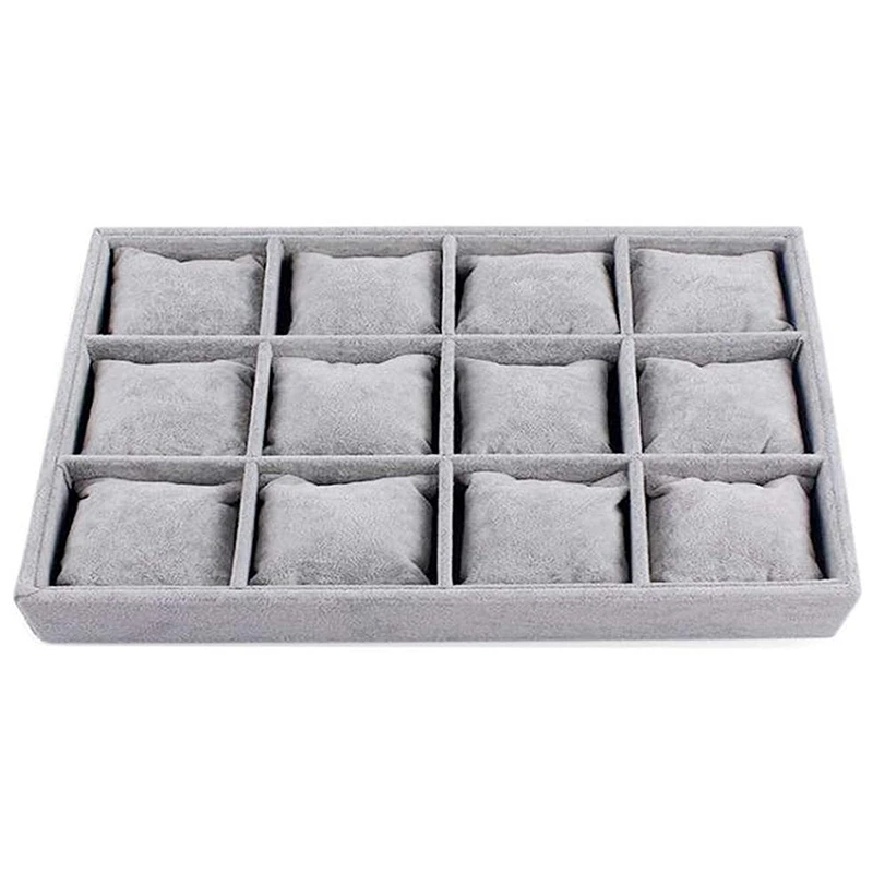 

Bracelet Jewelry Tray Organizer Jewelry Tray Watch Stand with 12 Pillows Gray