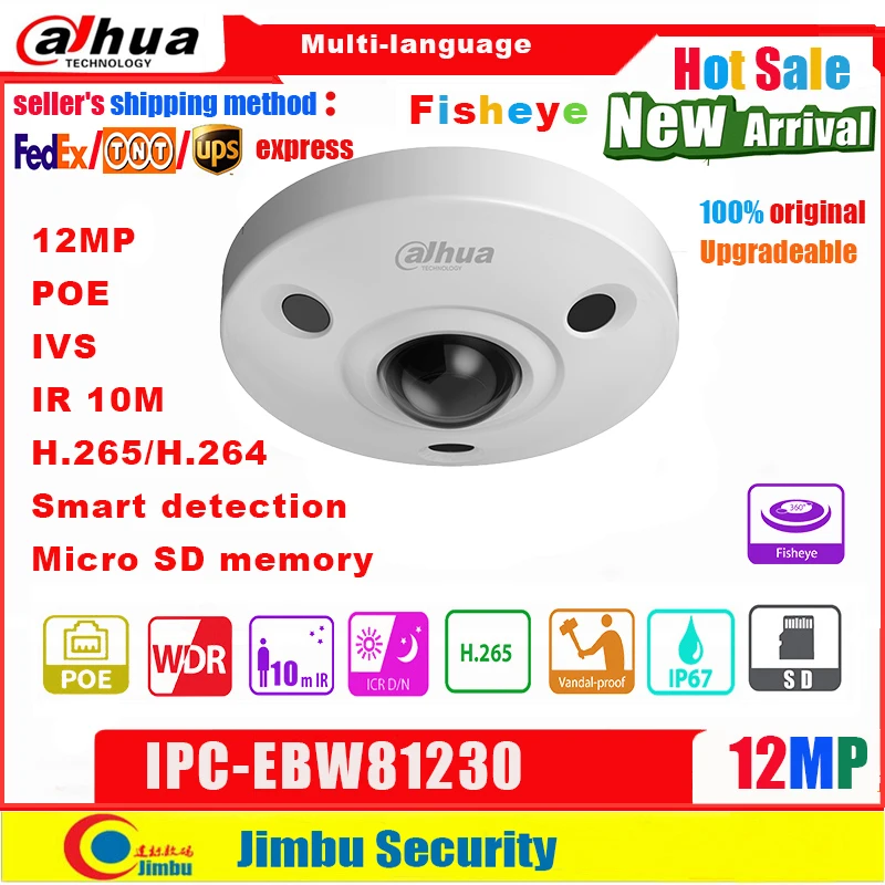 Сетевой видеорегистратор Dahua 12MP IP Камера типа рыбий глаз IPC EBW81230 H.265 Поддержка POE
